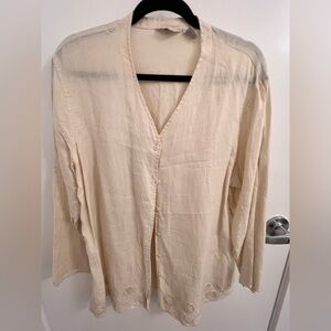 J. Jill Soft Yellow V-Neck Button-Up Blouse